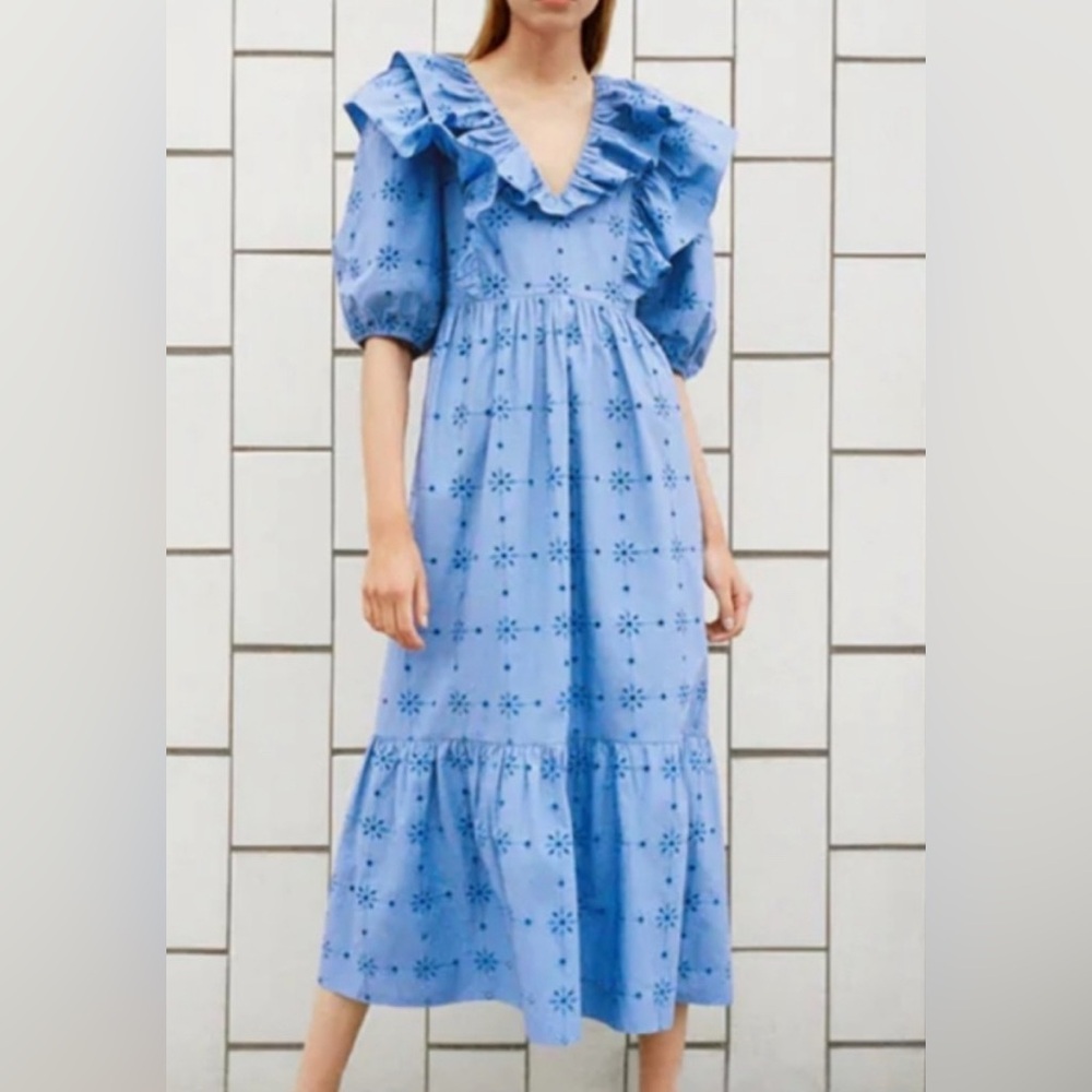 NWT Zara Floral Embroidery Ruffle Dress Size XS